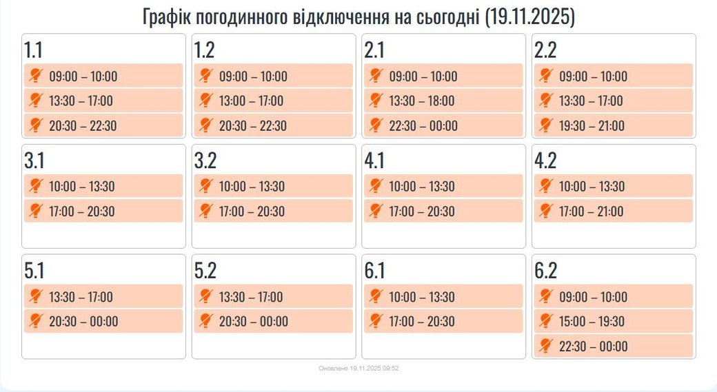 Графіки аварійного відключення світла на Іванофранківщині